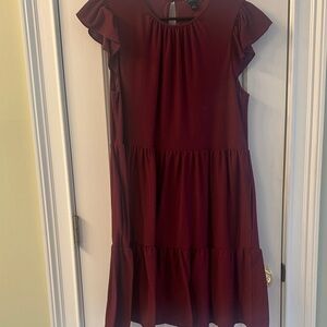 Ann Taylor Wine Ruffle Sleeve Mini Dress